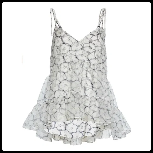 Cinq a Sept Esther floral ruffle hem silk top